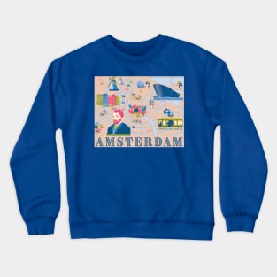 Amsterdam, Netherlands Illustrated Map Crewneck Sweatshirt